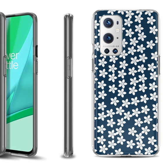 Slim-Fit Flexible TPU Gel Phone Case Compatible with OnePlus 9 PRO 5G, by OneToughShield ® - Flower/Blue