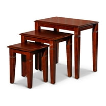 Rustic Rubberwood Nesting Tables for Living Room, 3 Piece Set, Cherry Finish