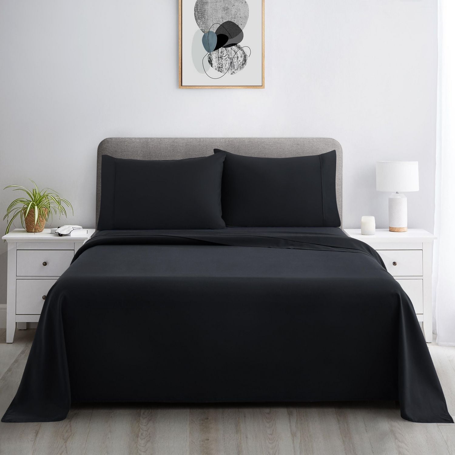 Literie Marina Decoration, 600 fils/cm², ultra douce, à poches profondes, en coton percale à fibres longues, toutes saisons, couleur noire