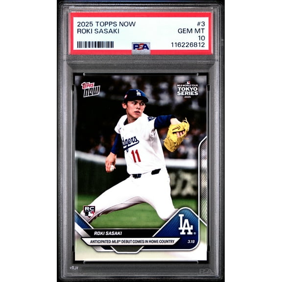 Graded 2025 Topps Now Roki Sasaki #3 Rookie RC Baseball Card PSA 10 Gem Mint