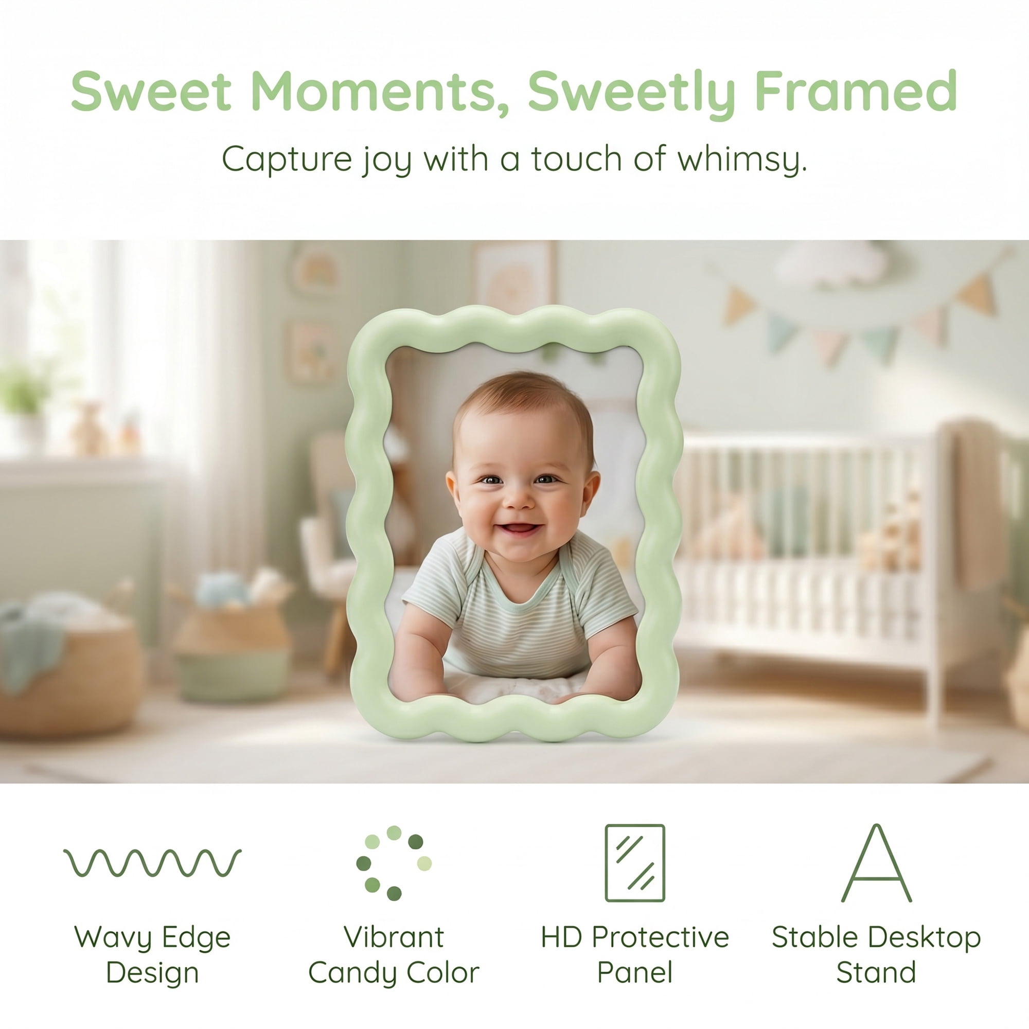 Unique Bargains Photo Frame with HD Glass for Aesthetic Desk Display Green 4" x 6"