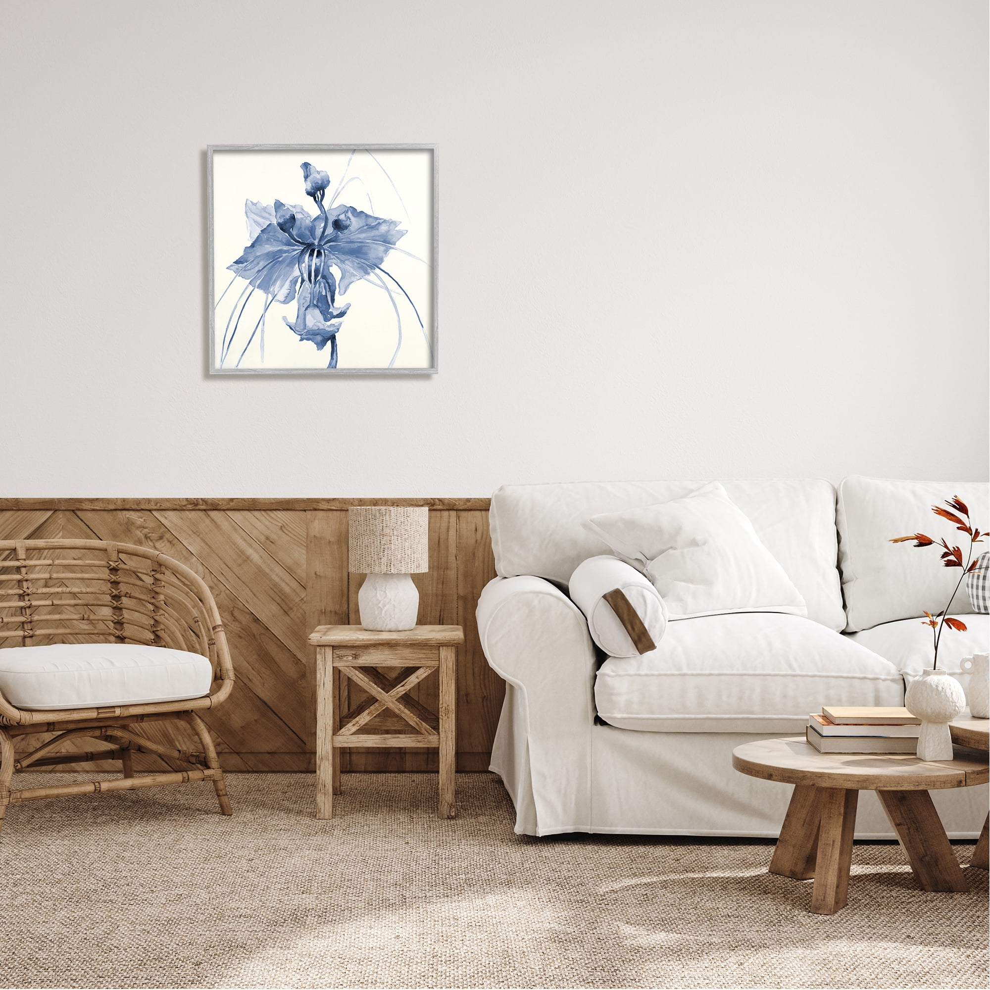 Stupell Industries Blue Abstract Orchid Botanical & Floral Painting Gray Framed Art Print Wall Art, 24 x 24