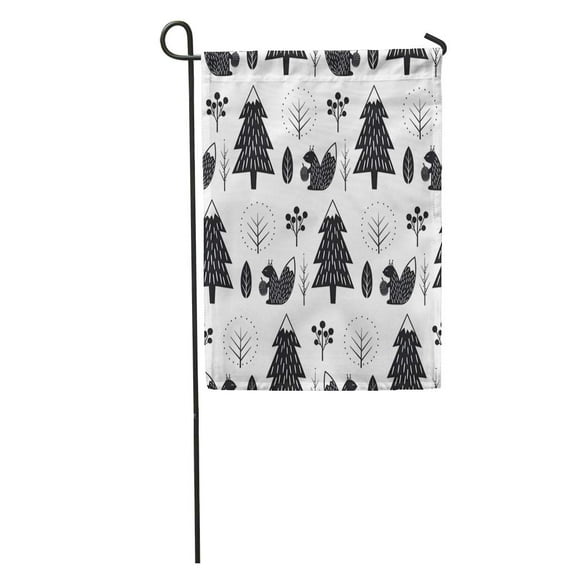 POGLIP Squirrel in Forest Black and White Scandinavian Nature Cute Winter Garden Flag Decorative Flag House Banner 28x40 inch