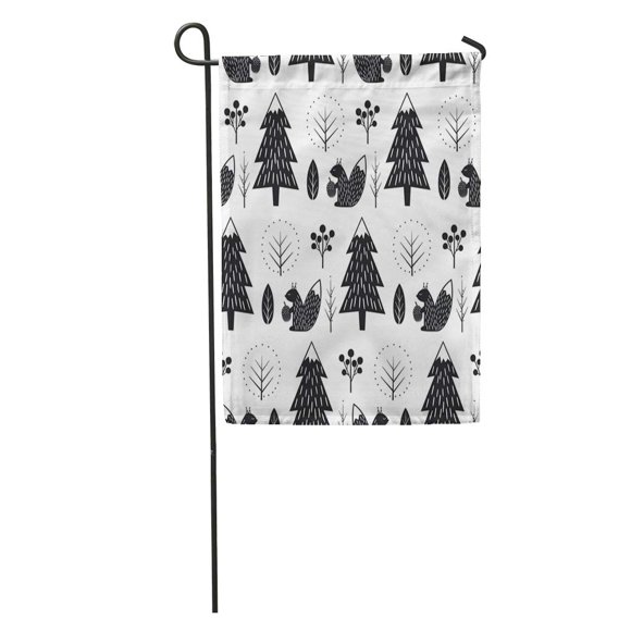 POGLIP Squirrel in Forest Black and White Scandinavian Nature Cute Winter Garden Flag Decorative Flag House Banner 28x40 inch