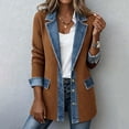 thumbnail image 2 of Hsovts Women Denim Patchwork Jacket Denim Cuffs Winter Fall Collared Jackets Knit Long Sleeve Patchwork Button Down Loose Lightweight Outerwear Brown S, 2 of 7