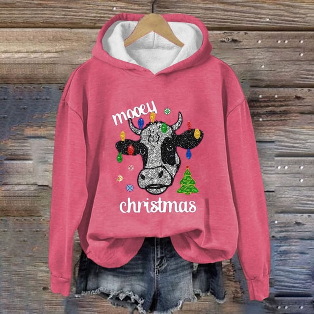 Aujourd'hui Réduction! Aqestyerly Hauts de Noël Grande Taille pour Femmes Imprimé de Noël Col Rond Manches Longues Pull Ample