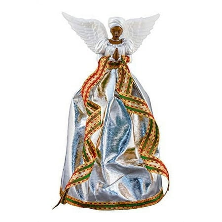 African American Treetopper Figurine: Serenity Angel in Silver