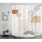HVEST Mid Century Shower Curtain Shapes Line Abstract Girl Shower Curtains for Bathroom Modern Minimalist Art Aesthetics Waterproof Fabric Curtains with Hooks Bath Decor with Accessories, 72X78 Inch