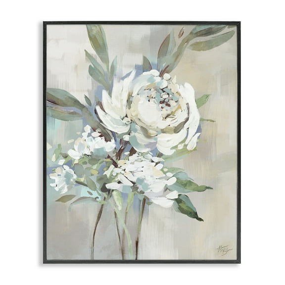 Stupell Industries Antique Rose & Baby's Breath Plants & Flowers Painting Black Framed Art Print Wall Art, 11 x 14