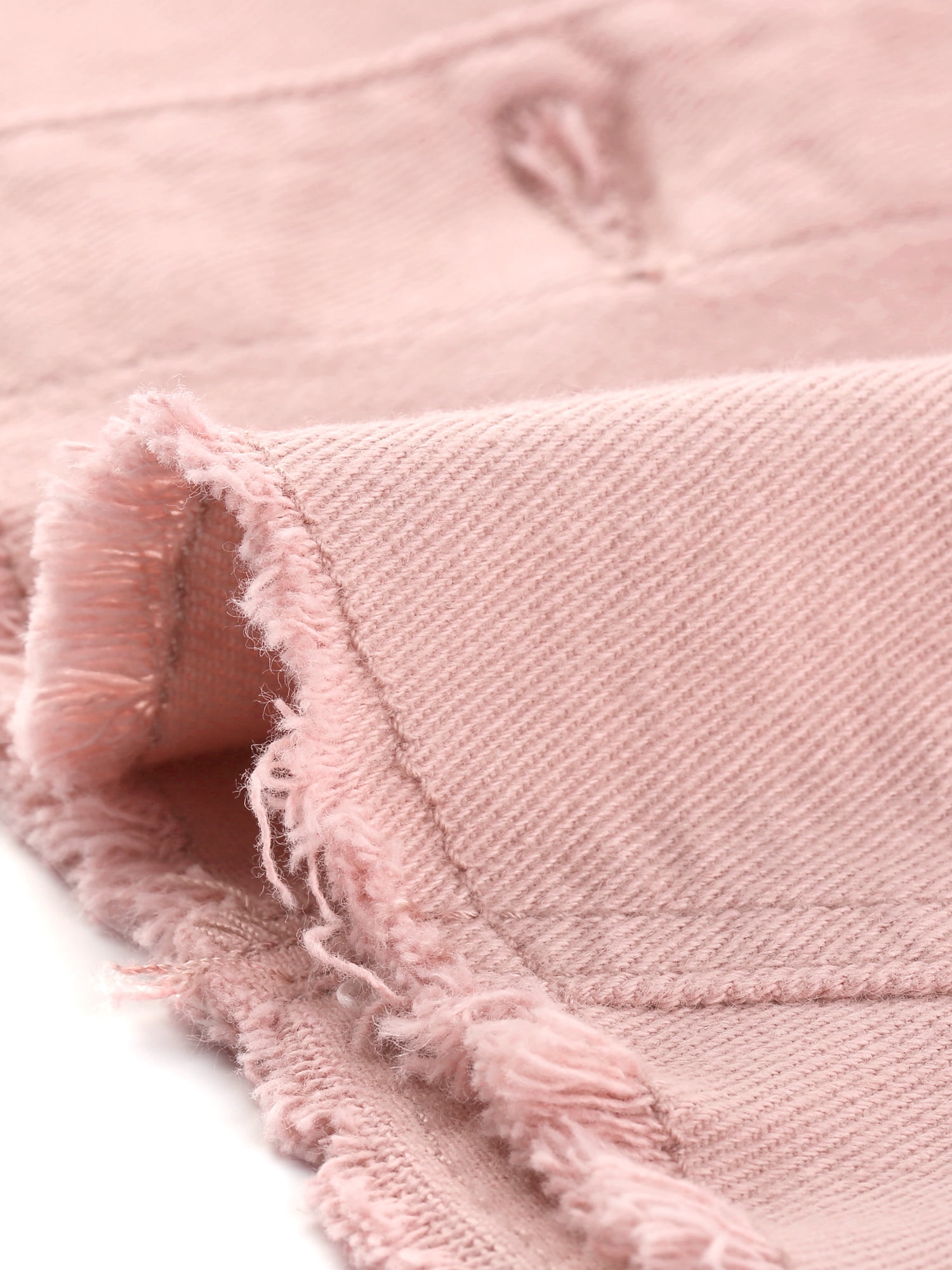 DARING DIVA Women's Frayed Button Up Washed Cropped Denim Jackets S Pink