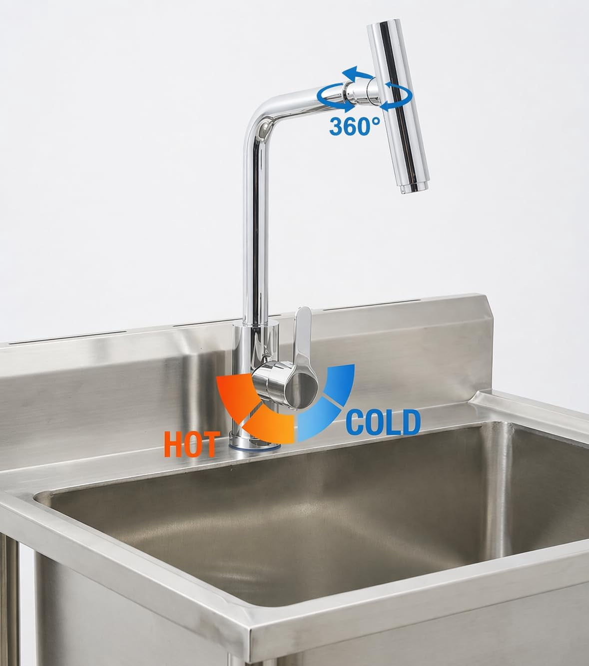 Kicctian Stainless Steel Utility Sink, 24'' × 21'' × 36'' Freestanding Stainless Steel Single Bowl Laundry Sink with T Shape Faucet for Kitchen, Bathroom, Garage or Basement