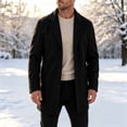 thumbnail image 4 of Men's Lapel Trench Coat Button Front Overcoat,Notched Collar Fleece Warm Outerwear Oversized Windproof Daily Casual Business Wear,Mid Lengthen,Black,3XL, 4 of 5