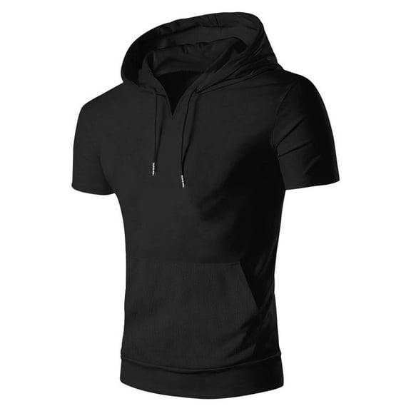 Men's Summer Solid Color Hoodie Pullover - Short Sleeve, Polyester Spandex, Casual/Sports, S-XXXL Sizes, Spring/Summer