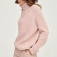 thumbnail image 6 of Zedker Casual Women'S High Neck Long Sleeve Thermal Pullover Knitted Sweaters,Comfortable Loose Elastic Cuffs Fall Outfits,Pink,Free Size, 6 of 9