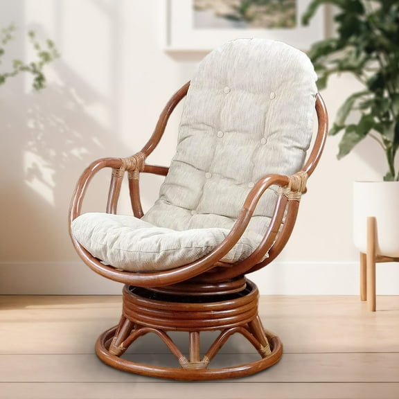 SK New Interiors Bali Lounge Swivel Rocking Chair Rattan Wicker Handmade, Colonial Color