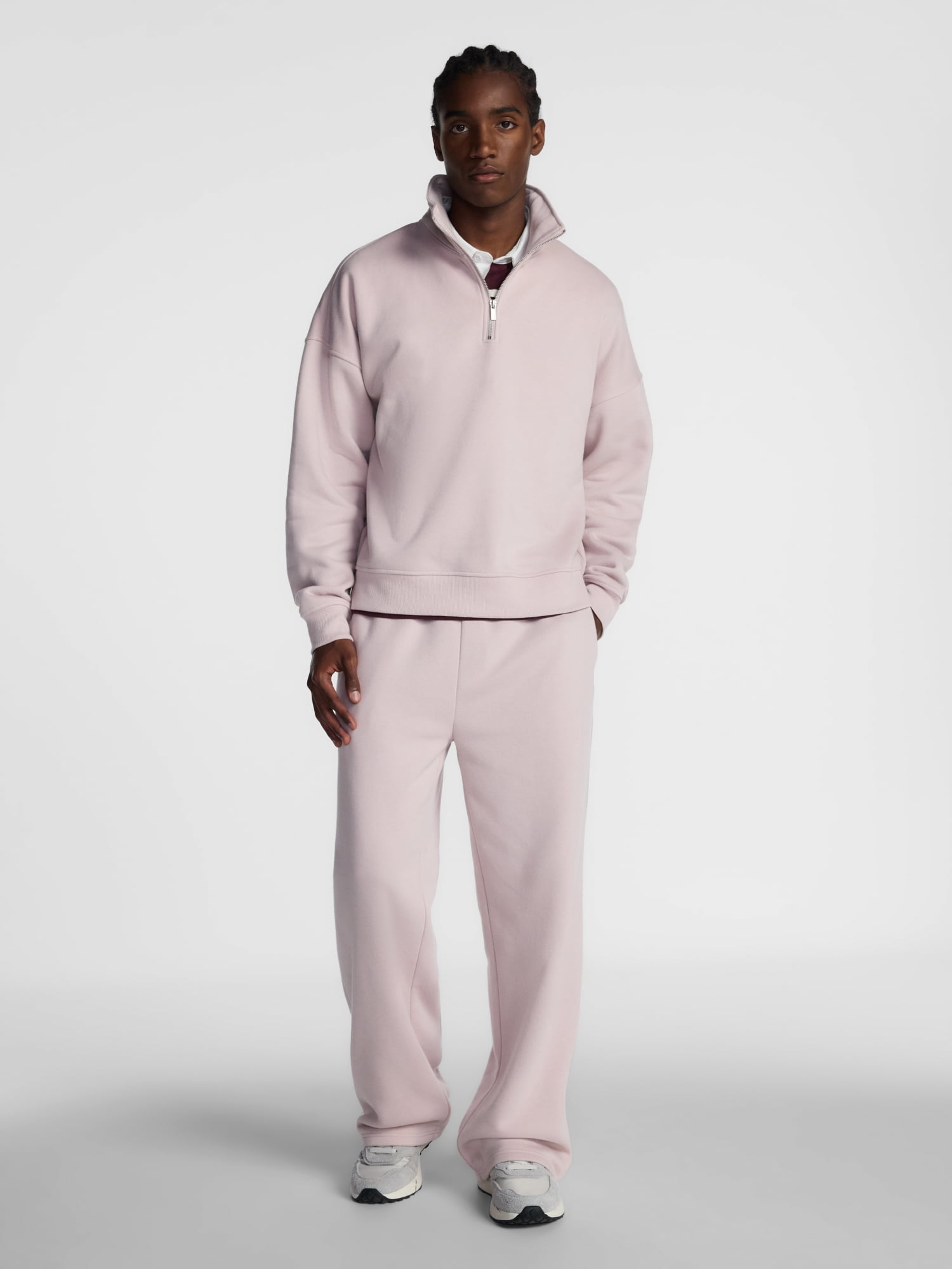No Boundaries Boxy Fit Quarter Zip Fleece Sweatshirt with Long Sleeves, Men's XS-4XLT
