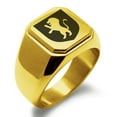 thumbnail image 1 of Stainless Steel Lion Courage Coat of Arms Shield Engraved Square Flat Top Biker Style Polished Signet Ring, 1 of 1
