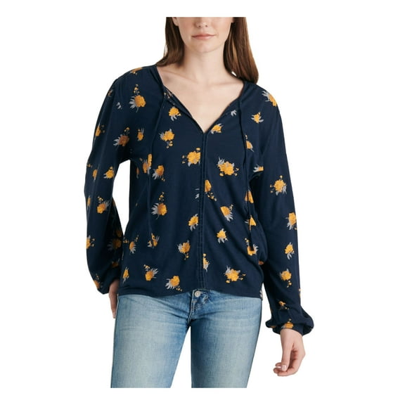 Lucky Brand Womens Floral Print Split Neck Top