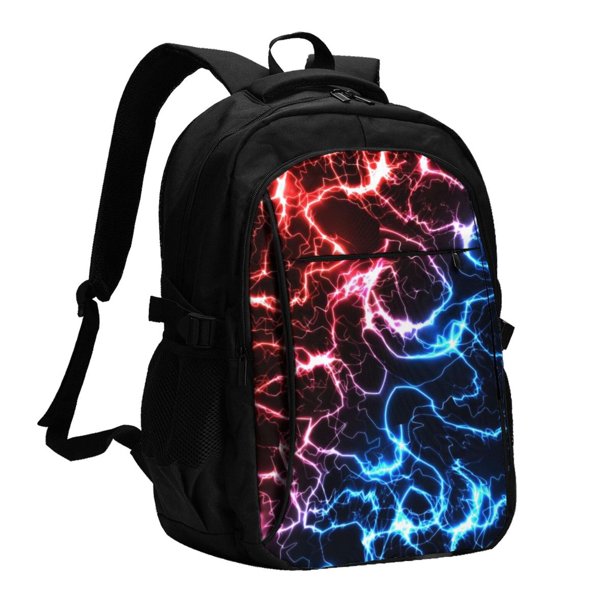 Balery Red And Blue Lightning Mochila con carga USB para hombre y mujer - Mochila impermeable y antirrobo para laptop con puerto USB para viajes, trabajo