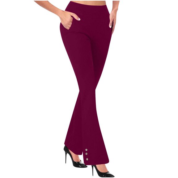 ABATAB Leggings with Pockets for Women High Waist Soft Bell Bottom Yoga Pants Casual Basic Work Office Bootcut Trousers
