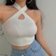thumbnail image 2 of Txlixc Chaleco de estilo simple ajustado para mujer, tops cortos sin mangas con cuello halter Txlixc Sexy, 2 of 7