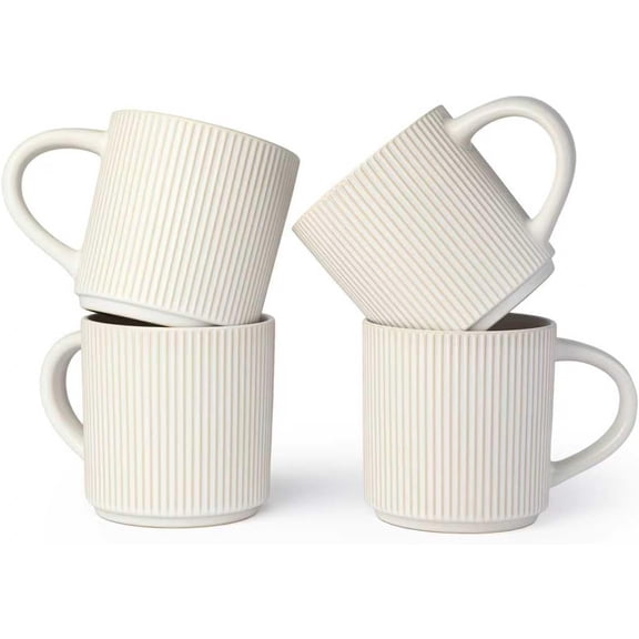 Matte White Coffee Mugs Set of 4, 12 Ounce Mug with Handles, Ceramic Stoneware Catering Coffee Cups, Porcelain Mugs Sets for Coffee, Tea, Hot Cocoa, Milk, Microwave and Dishwasher Safe