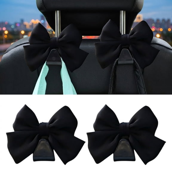 Car Seat Headrest Hooks with Bow for Purses Bags Universal SUV Sedan Truck Black,  2PCS