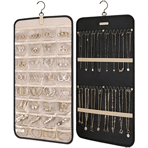 Hanging Jewelry Organizer Wall Mount, Tangle-Free Necklace Holder & Earrings Rings Organizer With 12 Pockets, Premium Felt Closet Door Hanger