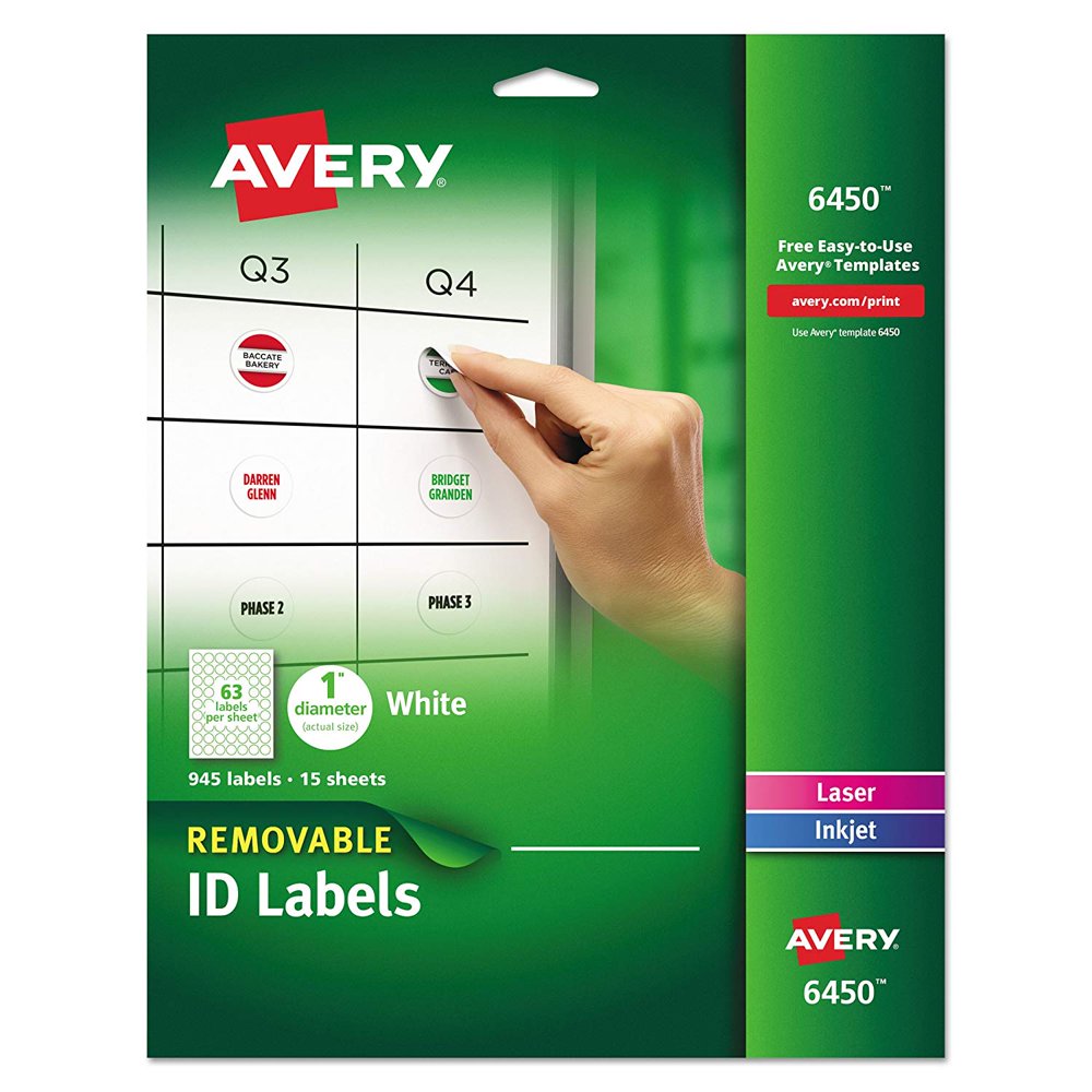 Removable Round Labels, 1-Inch Diameter, White, Pack of 945 (6450)Labels stick, stay put and ...