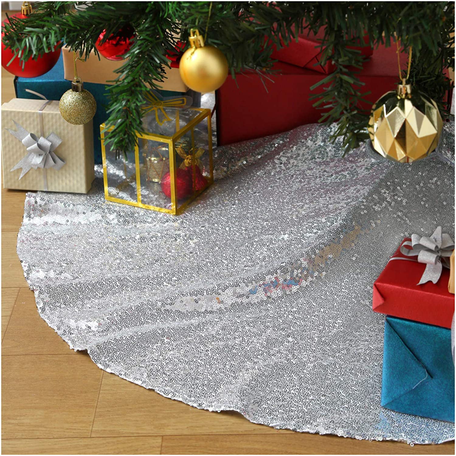 50" Round Sequin Tree Skirt Shiny Christmas Tree Party Holoiday Deocration 