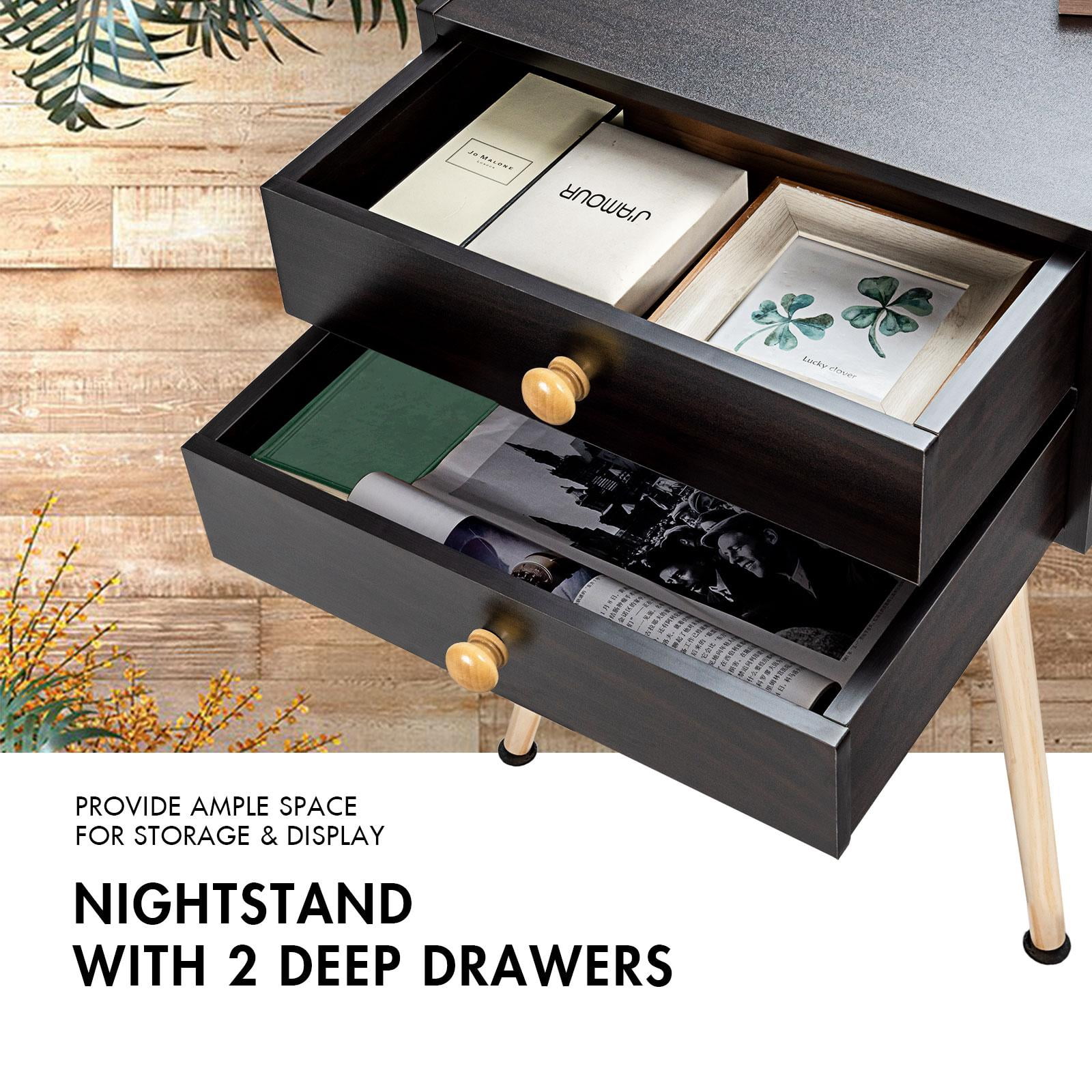 Giantex Nightstand W/2 Drawers, End Side Table w/Natural Legs for Small Spaces(1, Espresso)