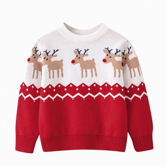 Splozh Toddler Boys Girls Christmas Sweater Cartoon Winter Warm Knitted Sweater Long Sleeve Tops Knitwear,Red,5-6 Years