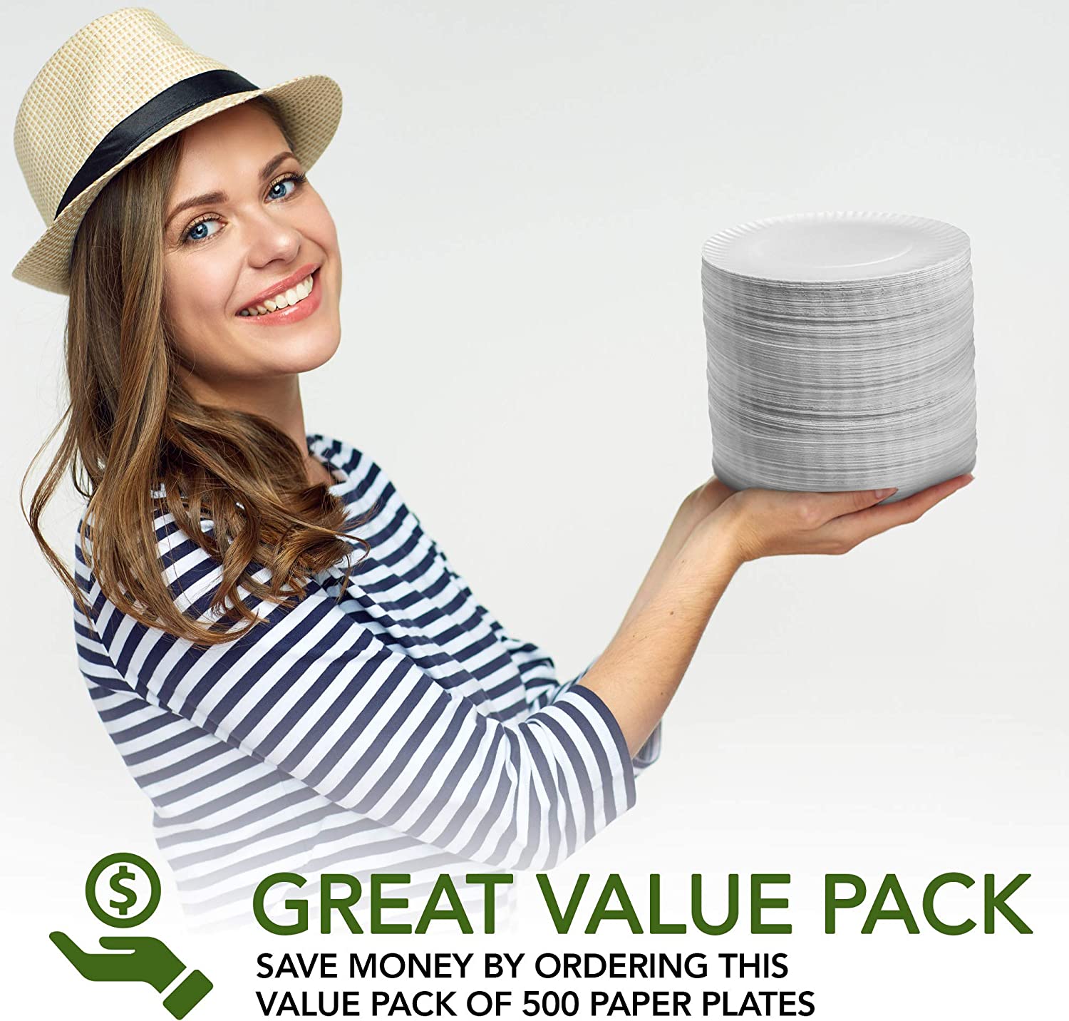 9-Inch Paper Plates Uncoated, Everyday Disposable Plates 9" Paper Plate Bulk, White, 100 Count
