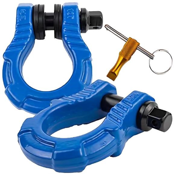 GearAmerica UBER Manilles avec Verrou Antivol - 80,000 Lbs (40 T) Force - Connectez Sangle de Remorquage Ou Ligne de Treuil pour Récupération Tout-Terrain, Anneaux en D et Goupille de Sécurité UBER - (Bleu, 2 Pack)