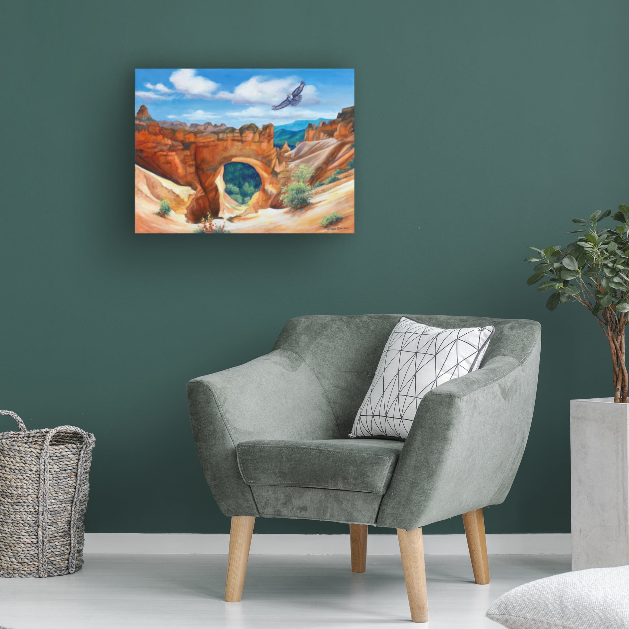 Canvas Wall Art - John Zaccheo 'Hawk Over Bryce Canyon' Wall Art for Living Room, Bedroom, or Office Décor by Trademark Fine Art - 19 x 14 Inches