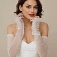 thumbnail image 5 of Vjnyvs Bridal One-Shoulder Pearl Tulle Cape & Gloves Set Wedding Detachable Mesh Shawl with Arm Sleeves Pearl Embellished Shoulder Drape Elbow Length Bridal Accessories Set, 5 of 7
