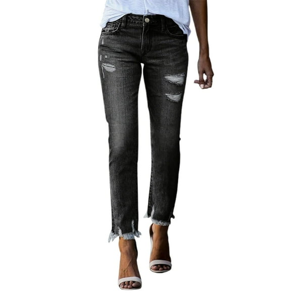 iHPH7 Petite Jeans for Women Fall Fashion Ripped Jeans Womens Casual Pants for Women Straight Leg Jeans for Women Travel Pants Women Y2k Jeans Black L