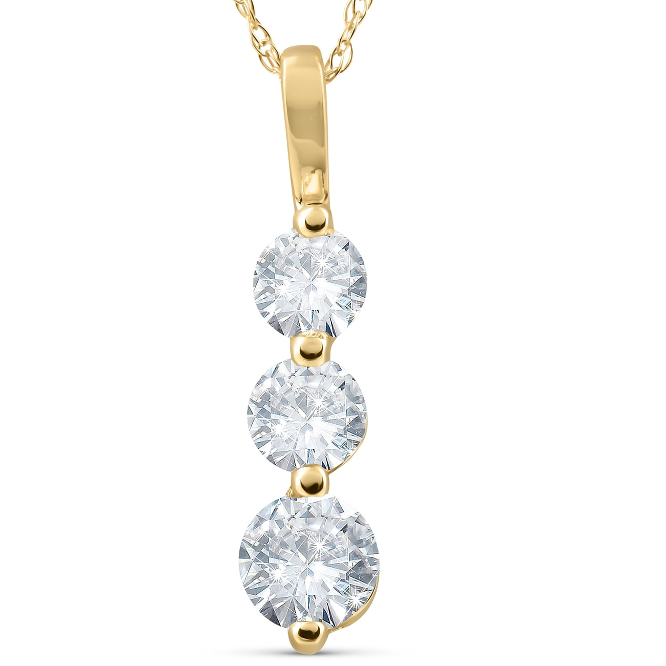 1 ct Three Stone 3 Diamond Pendant 14K White Gold Womens Necklace