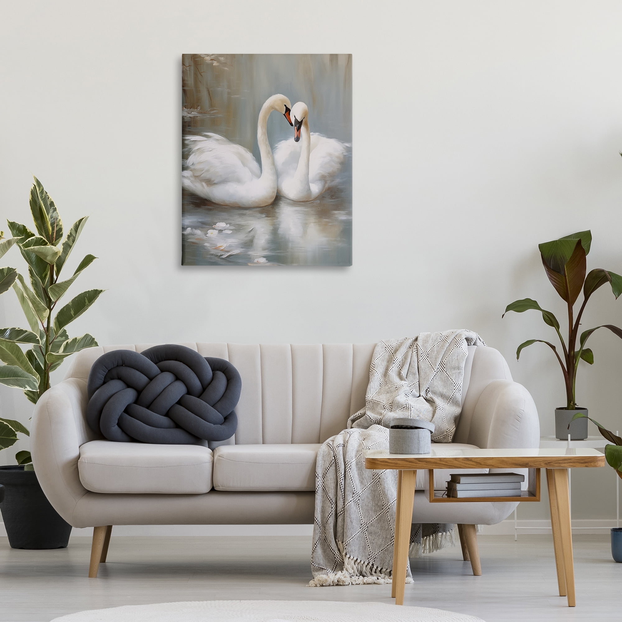 Stupell Industries Kissing Swans on Pond Animals Painting Wrapped Canvas Canvas Art Print Wall Art, 30 x 40