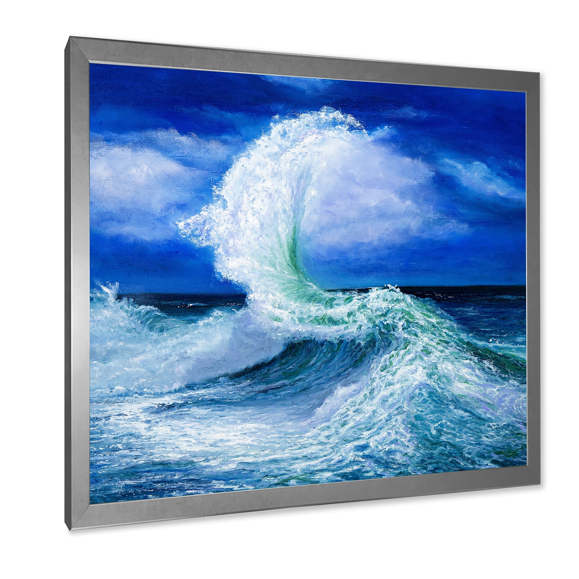 Waves Breaking During Wild Blue Ocean Tide 16 in x 16 in Framed Painting Canvas Art Print, by Designart