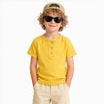 thumbnail image 2 of KPOPLK Kids Basic Shirt for 1-8 Years Summer Baby Boys Short Sleeve Solid Tee T-Shirt Size 4-5 Years,Gold, 2 of 6