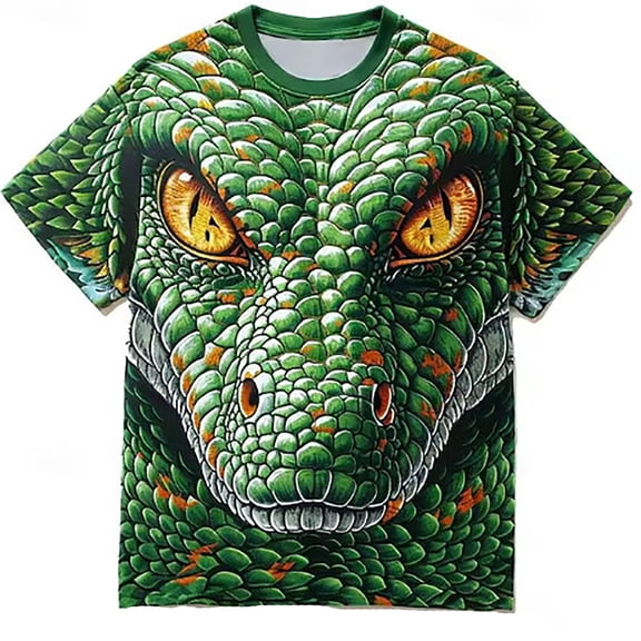 Luwomo T Shirt for Mens Summer Oversized 3D Snake Print Short Sleeve Crewneck Tee Regular Tops