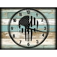 thumbnail image 1 of Large Teal White Wood Grain Wall Clock on Canvas Art American Flag Vertical Tactical Military Skull Wall Art 12 x 16 Inch Wall Decor, 1 of 3