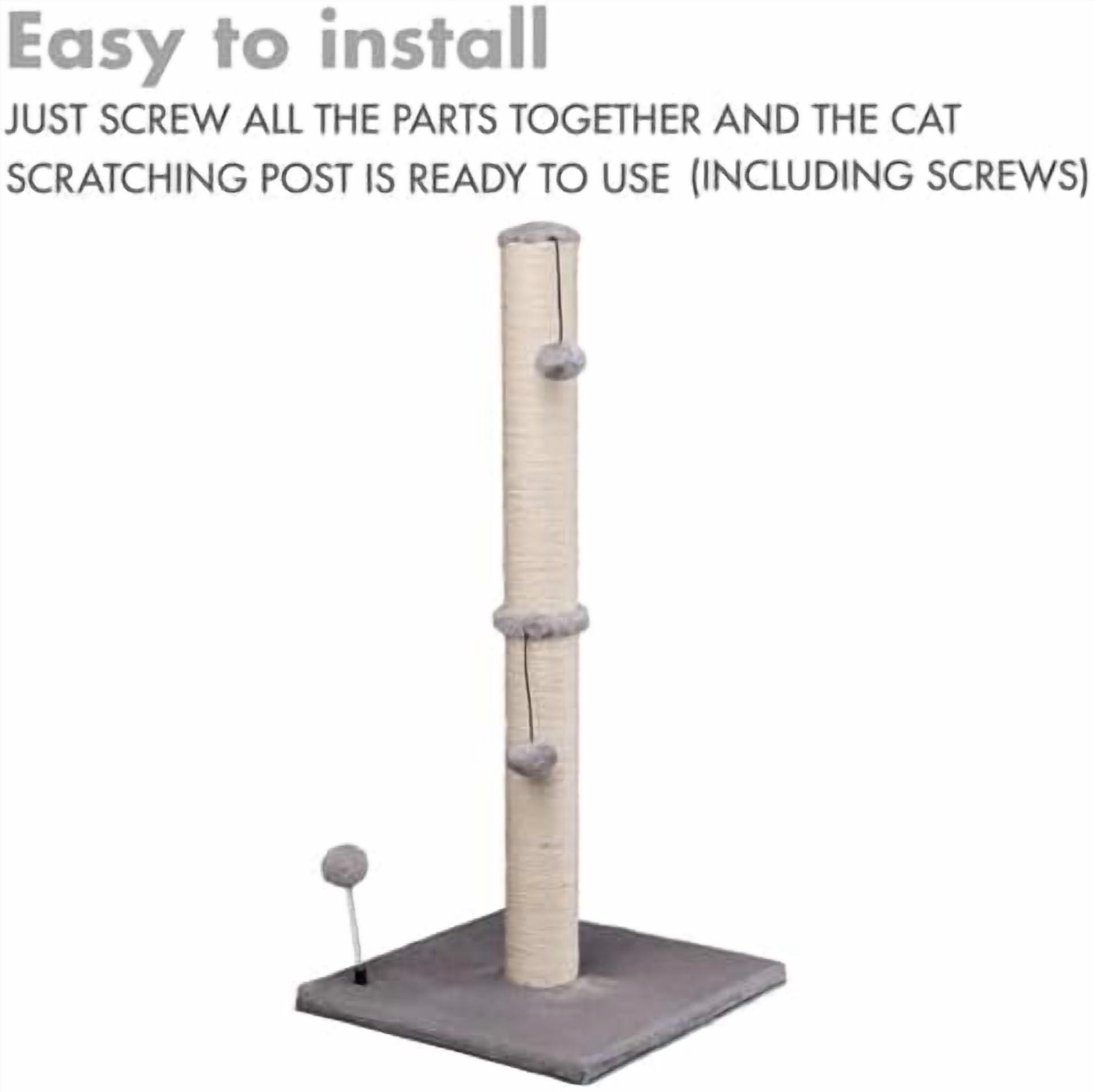 34“ Tall Cat Scratching Post Premium Basics Kitten Scratcher Sisal Scratch Posts Trees with Hanging Ball for Indoor Cats, Gray