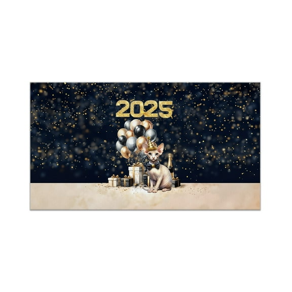 Happy New Year Sphynx Welcome 2025 Balloon Firework Party Doormat Cat Lover Kitten Owner Gifts Idea Indoor Outdoor Welcome Mat - 01014