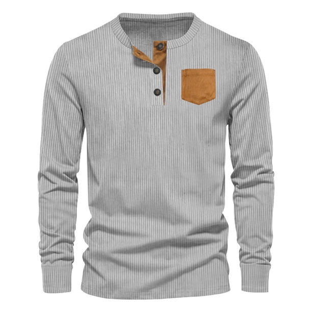 pstuiky camisas de manga larga para hombre, Blusa informal de manga larga con cuello redondo y cremallera para hombre, de invierno, a la moda camisetas de hombre xxl