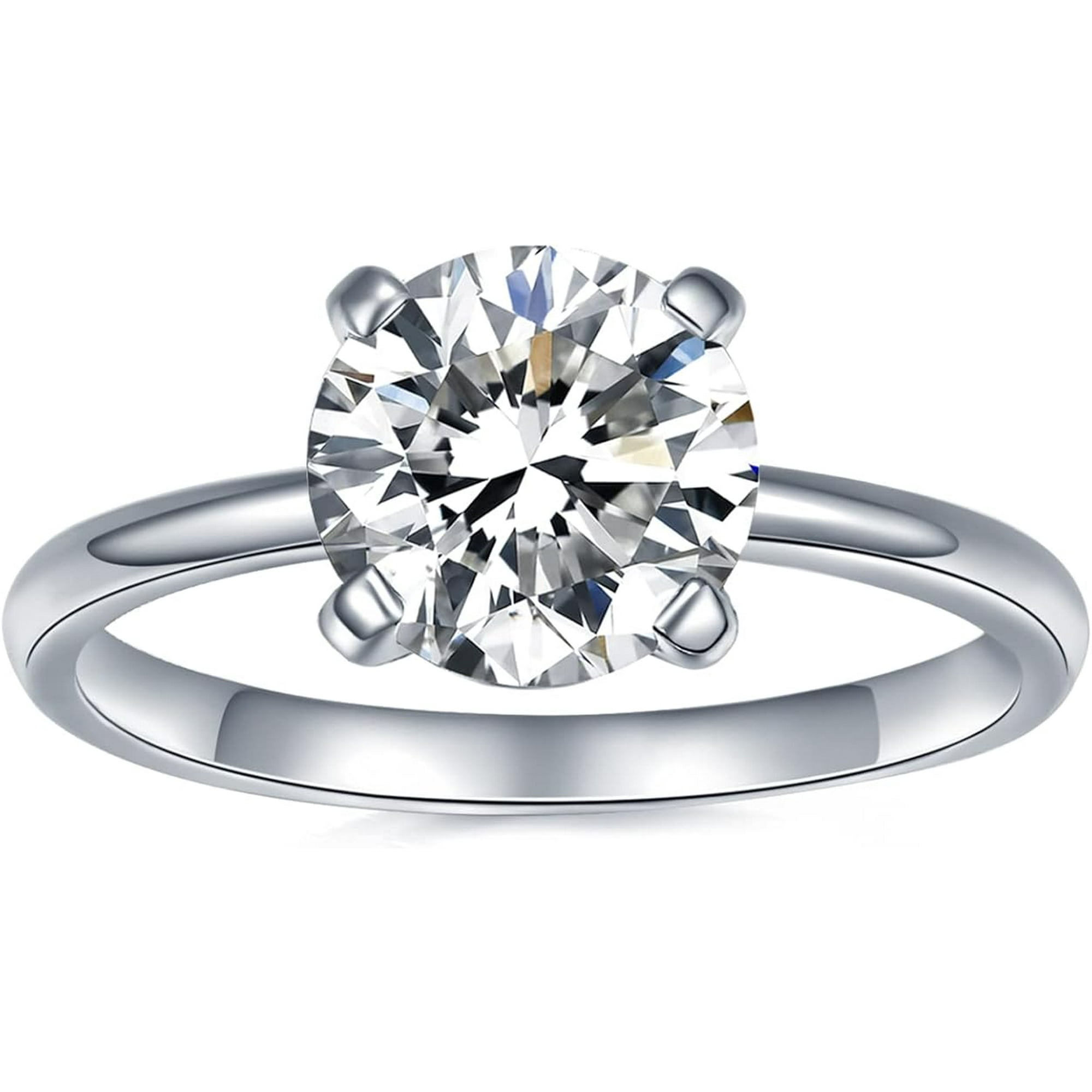 JEWELEGANT 1 Carat Solitaire Moissanite Engagement Ring, 18K White Gold Plated Gift Ring for Women