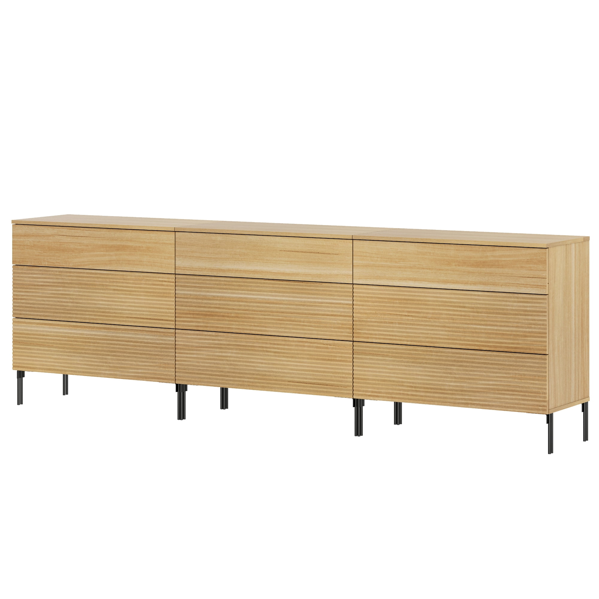 WAMPAT 3 Piece 3 Drawer Dresser Set for Bedroom, Modern Fluted Wood Storage Cabinets with Push-to-Open Drawers, Organizer Chests for Bedroom
