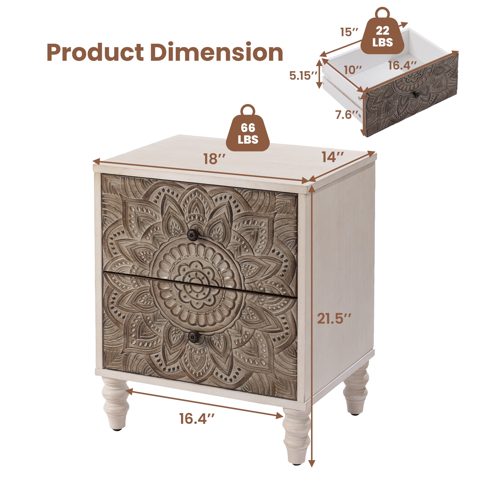 FOROUTIA 2-Drawer Nightstand, Wood Accent Bed Side Table with Storage for Bedroom