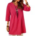 thumbnail image 2 of Femmes Robe V Cou Été Vêtements Coton Lin Robe Décontractée Robe de Couleur Unie, Rouge, L, 2 of 4